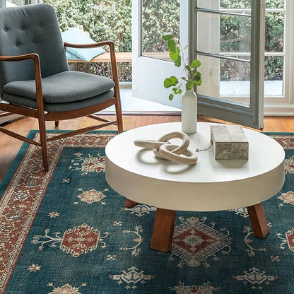 RUGGABLE Washable Vintage Area Rug – Verena Teal Blue 6x9, Stain-Resistant, Non-Slip – Medium Machine Washable Rugs for Living Room, Bedroom, Hallway, Entryway & Office–with Cushioned Pad