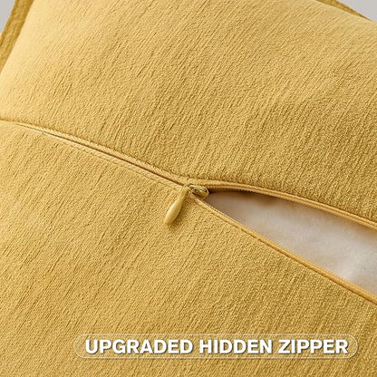 FUTEI Mustard Yellow Chenille Throw Pillow Covers 22x22 Inch Set of 2,Edges Double-Stitched Cushion Cases,Modern Home Decor for Couch Living Room