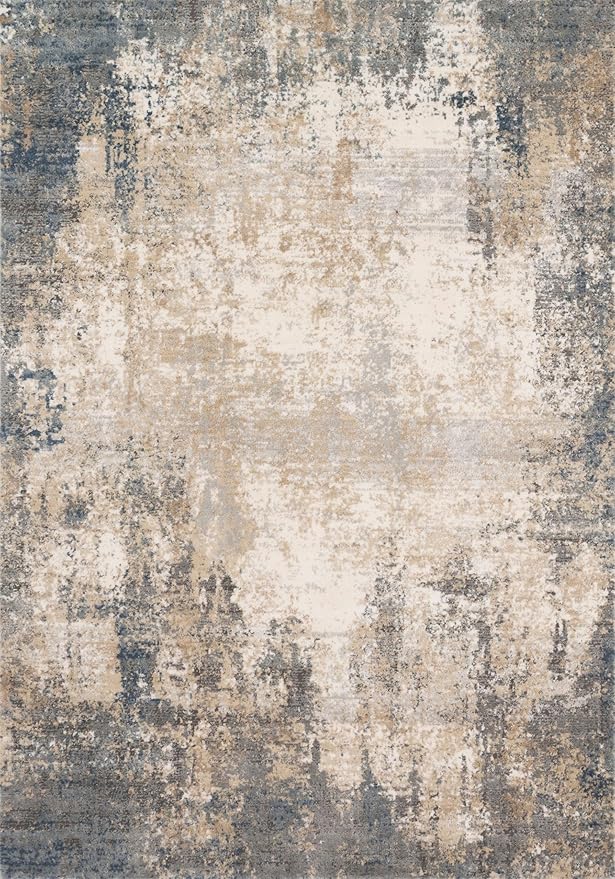 Loloi Teagan Collection TEA-08 Ivory/Mist 6'-7" x 9'-2" Area Rug, Large, Soft Neutral Rug, High-Traffic for Living Room, Bedroom, Home Office, Dining Area