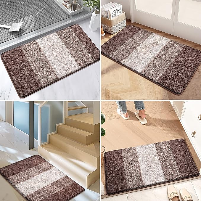 Kitinjoy Indoor Outdoor Door Mat, 32x20 Non-Slip Absorbent Dirt Trapper, Low-Profile Washable Inside Entrance Front Floor Mat, Sturdy Soft Entry Doormats for Entryway, Brown