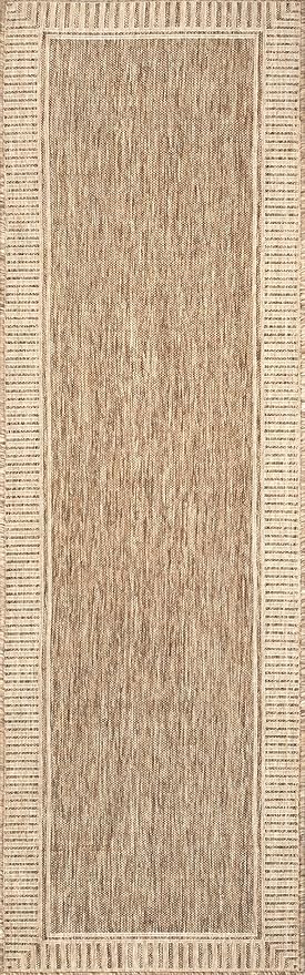 nuLOOM 2' x 6' Outdoor/Indoor Asha Area Rug, Asha Light Brown, Casual Design with Striped Border, Stain Resistant, Highly Durable, for Patio, Balcony, Bedroom, Living Room, Dining Room, Bathroom