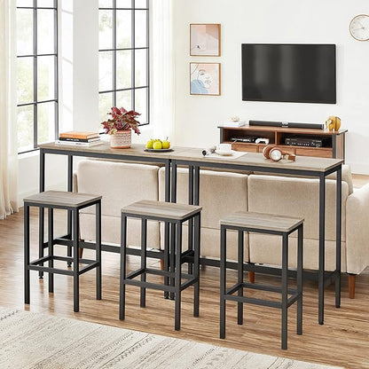 VASAGLE Bar Stools, Set of 2 Bar Chairs, Kitchen Breakfast Bar Stools with Footrest, Industrial in Living Room, Party Room, Greige and Black ULBC065B02