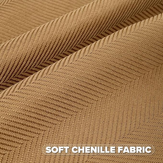 FUTEI Camel Chenille Throw Pillow Covers 22x22 Inch Set of 2,Soft Wide Chevron Textured Cushion Case,Farmhouse Home Decor for Couch Bed Living Room