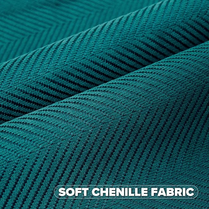 FUTEI Teal Chenille Throw Pillow Covers 16x16 Inch Set of 2,Soft Wide Chevron Textured Cushion Case,Farmhouse Home Decor for Couch Bed Living Room