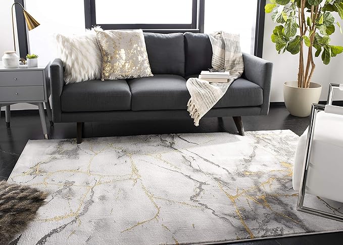 SAFAVIEH Craft Collection X-Large Area Rug - 12' x 15', Grey & Gold, Modern Abstract Design, Non-Shedding & Easy Care, Ideal for High Traffic Areas in Living Room, Bedroom (CFT877F)