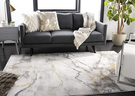 SAFAVIEH Craft Collection X-Large Area Rug - 12' x 15', Grey & Gold, Modern Abstract Design, Non-Shedding & Easy Care, Ideal for High Traffic Areas in Living Room, Bedroom (CFT877F)
