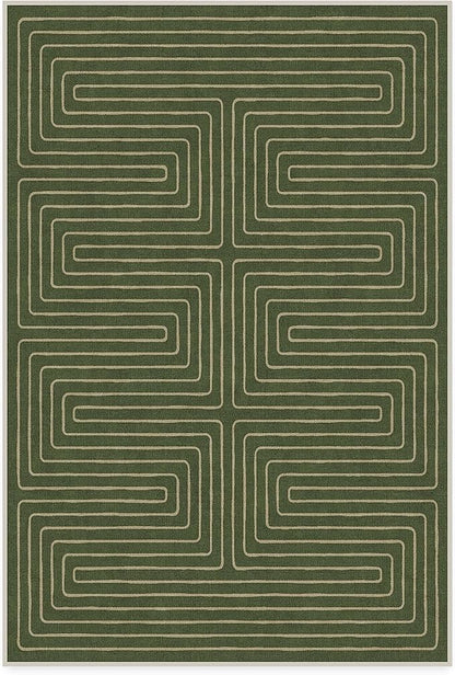RUGGABLE x Jonathan Adler Machine Washable Modern Area Rug – Labyrinth Fern Green 4x6, Stain-Resistant, Non-Slip – Medium Rugs for Living Room, Bedroom, Hallway, Entryway & Office–with Standard Pad