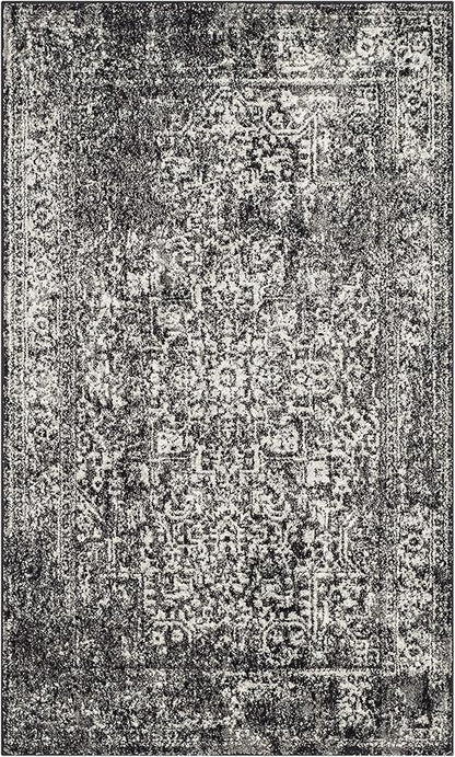 SAFAVIEH Evoke Collection 3' x 5' Black / Grey EVK256R Oriental Distressed Non-Shedding Living Room Bedroom Accent Rug