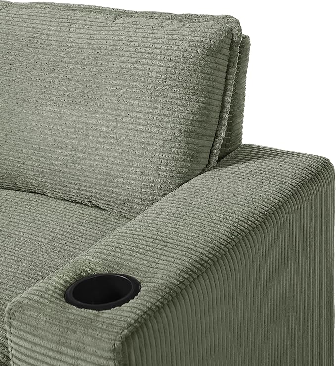 Christopher Knight Home Zoe Oversized Chaise Lounge Chair Indoor with Cup Holders & USB Charging Port, Corduroy Upholstered Sofa Bed + Ottoman with Storage, Comfy Deep Seat Sleeper Sofa Chair, Green