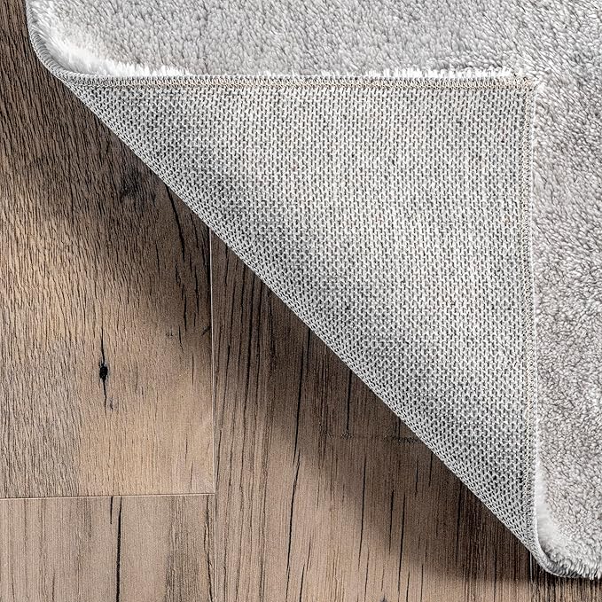 nuLOOM 4' Round Cozy Plush Area Rug, Machine Washable, Non-Slip, Soft Fluffy Shag Carpet for Living Room Bedroom Kids Room Nursery Home Decor, Loni Light Grey