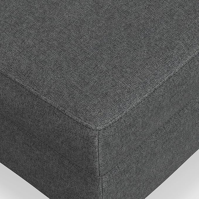 SIMPLIHOME Ava Large Rectangular Ottoman in 100% Recycled Polyester Tightly Woven Performance Fabric, Pebble Grey, 48-inches Wide, Multipurpose Table or Footrest Ottoman, Assembled, for Living Room