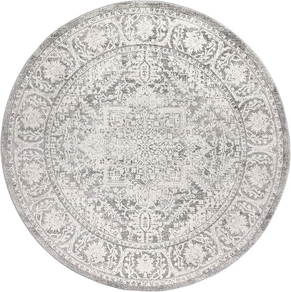 JONATHAN Y Modern Vintage Medallion Light Gray 9' Round Indoor Area Rug, Country, Floral, Easy-Cleaning for Living Room, Bedroom, Kitchen, Pet Friendly, Non-Shedding (MDP100A-9R)