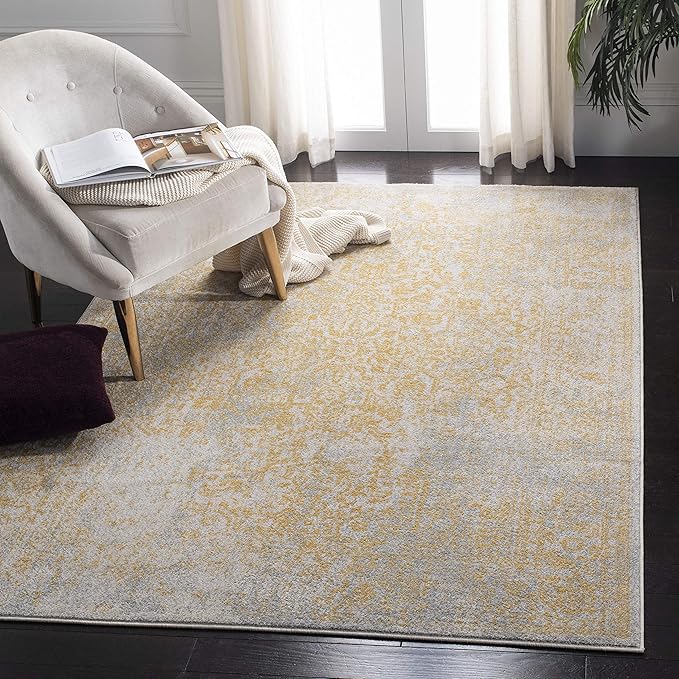SAFAVIEH Evoke Collection 6'7" x 9' Ivory/Gold EVK256B Oriental Distressed Non-Shedding Living Room Bedroom Dining Home Office Area Rug