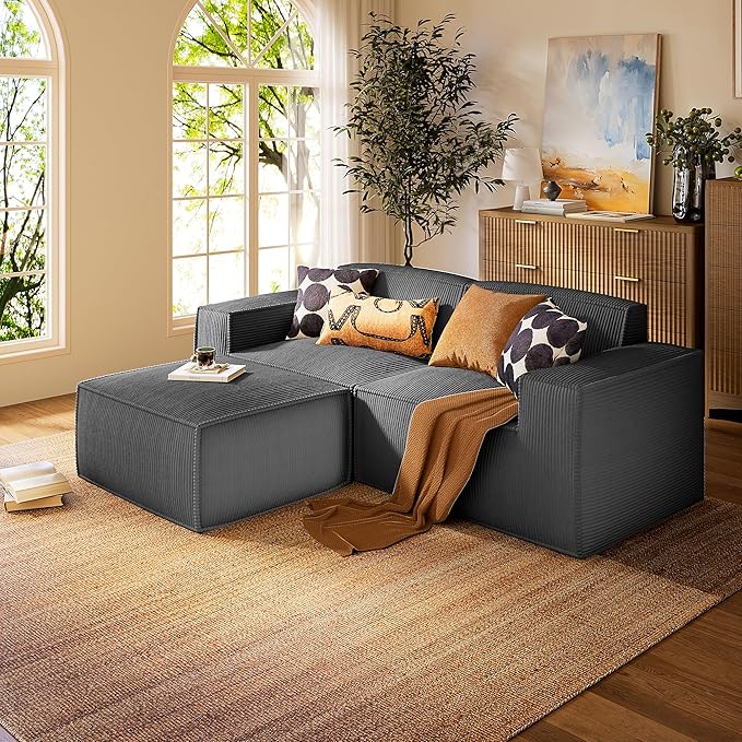 Marsail Modular Sectional Sofa, 80" L-Shaped Modular Sectional Couch with Deep Seat, Freely Combinable Sectional Clound Sofa for Living Room, No Assembly, Plush Corduroy Fabric, Grey