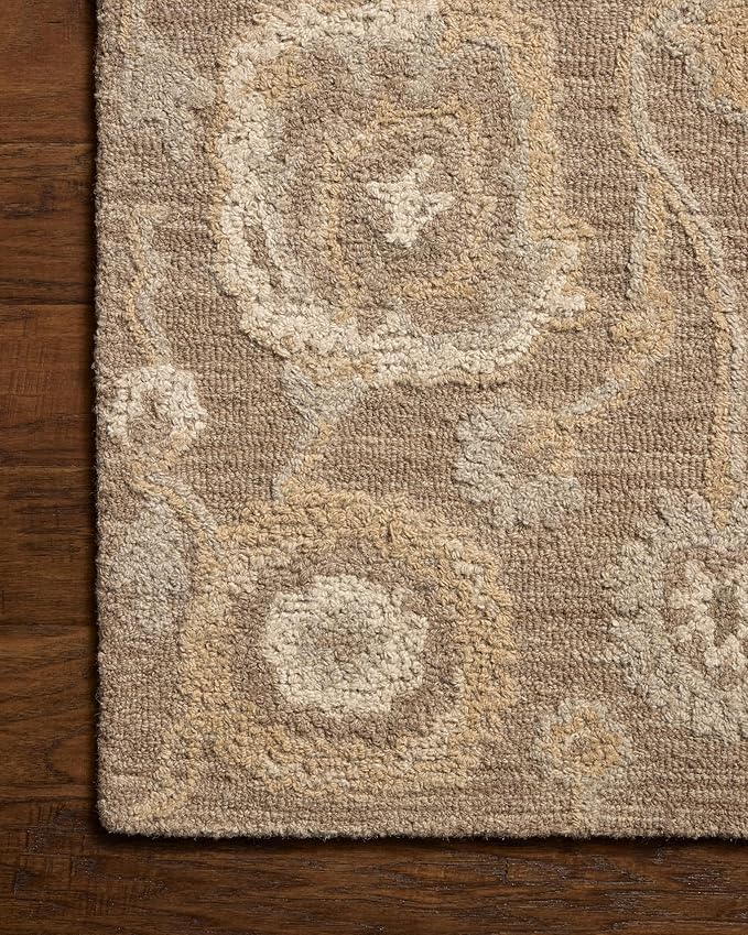 Loloi Chris Loves Julia Dorothea Collection DRT-01 Bark/Stone 3'-6" x 5'-6" Accent Rug Wool Neutral Floral Living Room Bedroom Carpet