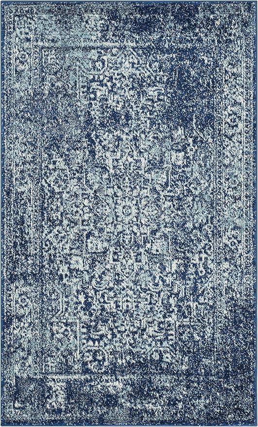 SAFAVIEH Evoke Collection 3' x 5' Navy/Ivory EVK256A Oriental Distressed Non-Shedding Living Room Bedroom Accent Rug