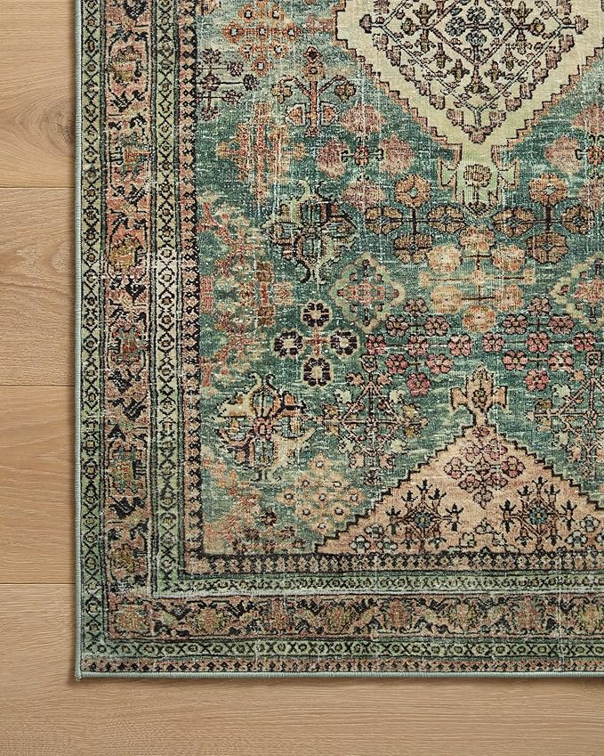 Loloi Magnolia Home by Joanna Gaines Sinclair Collection SIN-03 Turquoise/Multi 5'-0" x 7'-0", .25" Pile Height, Machine Washable, Area Rug