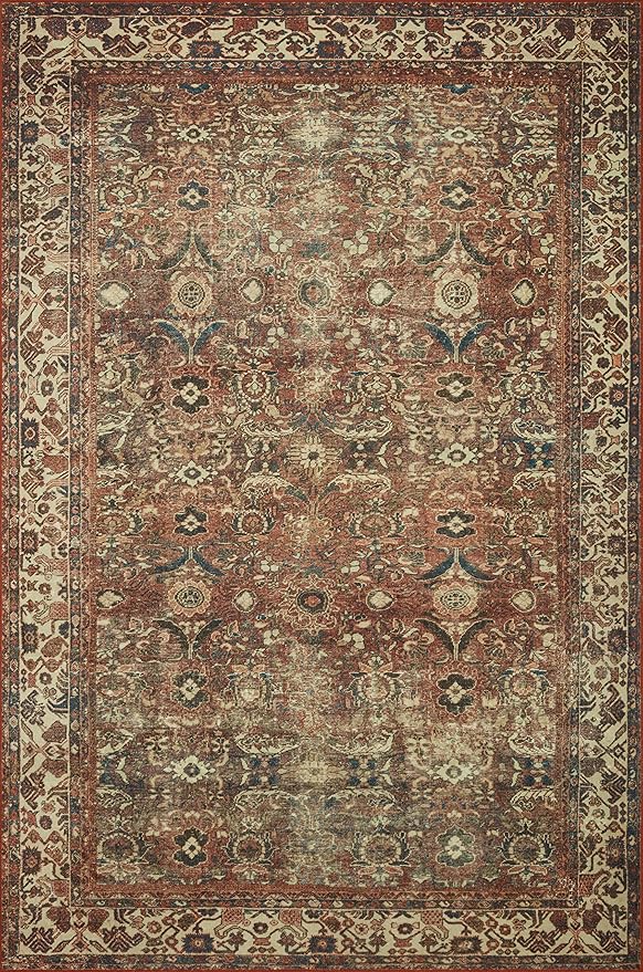Loloi Magnolia Home by Joanna Gaines Banks Collection BAN-04 Brick/Ivory 2'-0" x 5'-0" .13" Pile Height, Machine Washable, Accent Rug