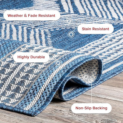 nuLOOM 8' x 10' Outdoor Tribal Geometric Area Rug, Stain Resistant, Weather Resistant, High Traffic, Patio, Balcony, Outside, Ranya Blue