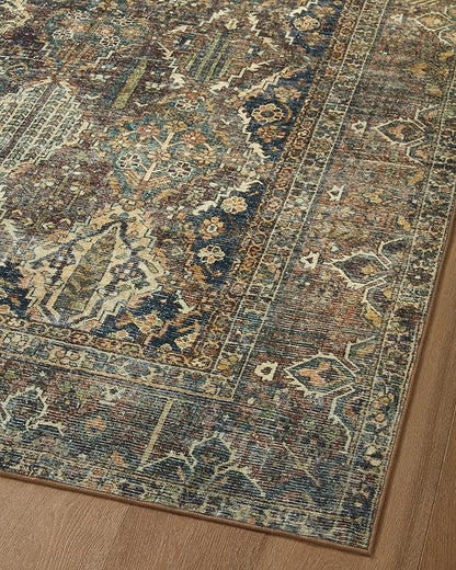 Loloi Magnolia Home by Joanna Gaines Banks Collection BAN-05 Spice/Blue 7'-6" x 9'-6", .13" Pile Height, Machine Washable, Area Rug