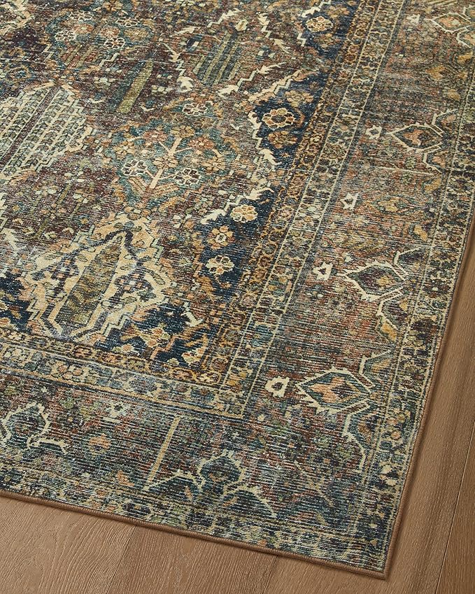 Loloi Magnolia Home by Joanna Gaines Banks Collection BAN-05 Spice/Blue 2'-3" x 3'-9" .13" Pile Height, Machine Washable, Accent Rug