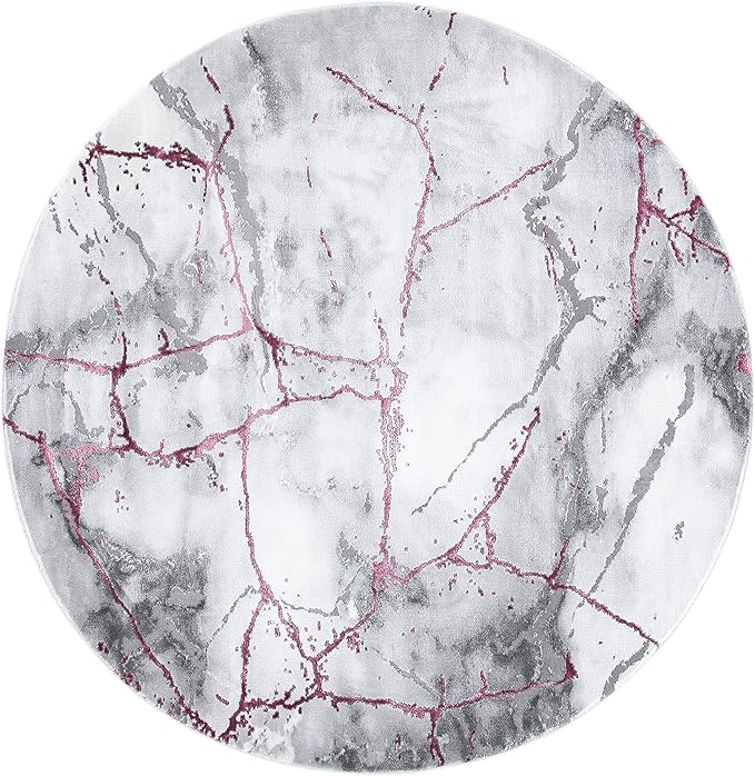 SAFAVIEH Craft Collection 8' Round Grey/Wine CFT877S Modern Abstract Non-Shedding Living Room Dining Bedroom Foyer Area Rug