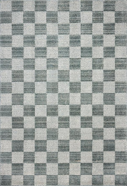 Loloi Chris Loves Julia Calvin Collection CLV-01 Blue/Ivory 3'-6" x 5'-6" Accent Rug Checkered Neutral Soft Living Room Bedroom Carpet