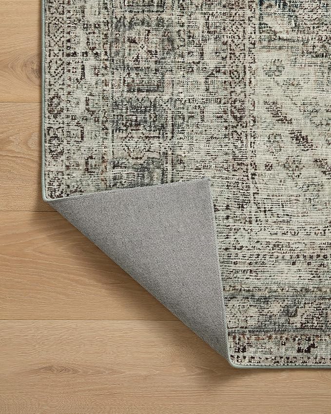 Loloi Magnolia Home by Joanna Gaines Sinclair Collection SIN-04 Natural/Sage 5'-0" x 7'-0", .25" Pile Height, Machine Washable, Area Rug