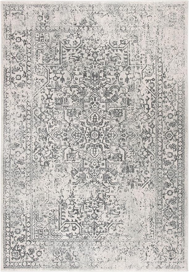 SAFAVIEH Evoke Collection 5'1" x 7'6" Ivory/Grey EVK256F Oriental Distressed Non-Shedding Living Room Bedroom Area Rug