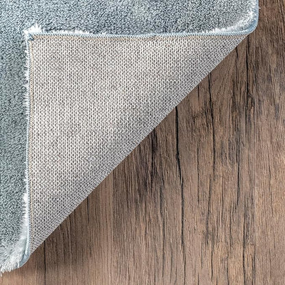 nuLOOM 4' Square Cozy Plush SuperiorWash Area Rug, Machine Washable, Non-Slip, Soft Fluffy Shag Carpet for Living Room Bedroom Kids Room Nursery Home Decor, Loni Light Blue
