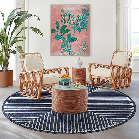 RUGGABLE x Jonathan Adler Machine Washable Modern Area Rug– Inkdrop Lapis Blue 6 ft Round, Stain-Resistant, Non-Slip–Medium Rugs for Living Room, Bedroom, Hallway, Entryway & Office–with Standard Pad