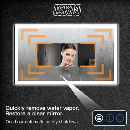 ISKM Framed LED Mirror for Bathroom 77"x36", Dimmable LED Bathroom Mirror with Lights, Anti-Fog, Front and Backlit Lighted Mirror 3-Colors, Shatterproof, Memory Function