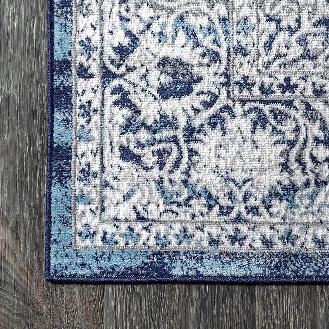 JONATHAN Y Modern Vintage Medallion Navy/Light Gray 9' Round Indoor Area Rug, Country, Floral, Easy-Cleaning for Living Room, Bedroom, Kitchen, Pet Friendly, Non-Shedding (MDP100B-9R)