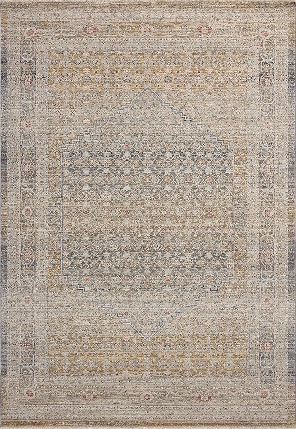 Loloi Chris Loves Julia Ida Collection IDA-02 Stone/Gold 6'-3" x 9'-4", .19" Pile Height, Area Rug