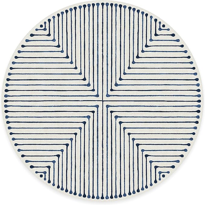 RUGGABLE x Jonathan Adler Machine Washable Modern Area Rug– Inkdrop Slate Blue 8 ft Round, Stain-Resistant, Non-Slip– Large Rugs for Living Room, Bedroom, Hallway, Entryway & Office–with Standard Pad