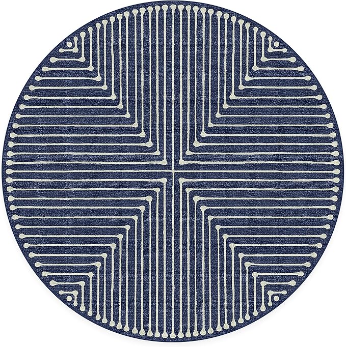 RUGGABLE x Jonathan Adler Machine Washable Area Rug – Inkdrop Lapis Blue 6 ft Round, Stain-Resistant, Non-Slip – Medium Rugs for Living Room, Bedroom, Hallway, Entryway & Office–with Cushioned Pad