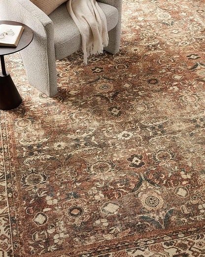 Loloi Magnolia Home by Joanna Gaines Banks Collection BAN-04 Brick/Ivory 2'-0" x 5'-0" .13" Pile Height, Machine Washable, Accent Rug