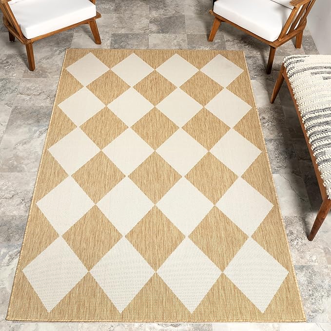 nuLOOM 4' x 6' Outdoor Performance Area Rug, Stain Resistant, Weather Resistant, High Traffic, Patio, Balcony, Outside, Sabina Tan