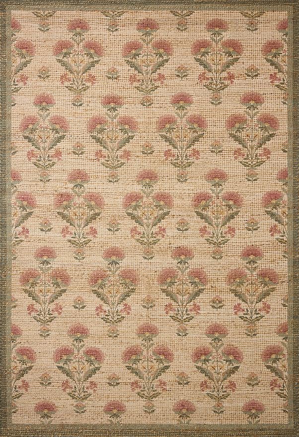 Loloi Chris Loves Julia Rue Collection RUE-01 Sage/Blush 8'-6" x 11'-6" Area Rug Jute Neutral Floral Living Room Bedroom Rug