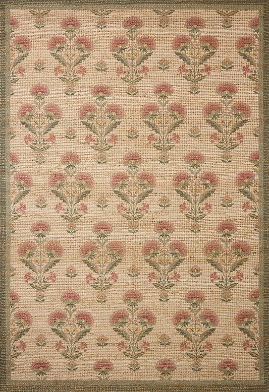 Loloi Chris Loves Julia Rue Collection RUE-01 Sage/Blush 9'-3" x 13' Area Rug Jute Neutral Floral Living Room Bedroom Rug