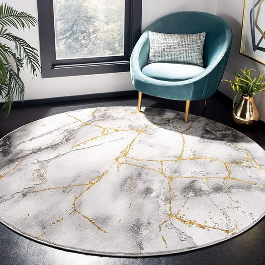 SAFAVIEH Craft Collection Area Rug - 10' Round, Grey & Gold, Modern Abstract Design, Non-Shedding & Easy Care, Ideal for High Traffic Areas in Living Room, Bedroom (CFT877F)