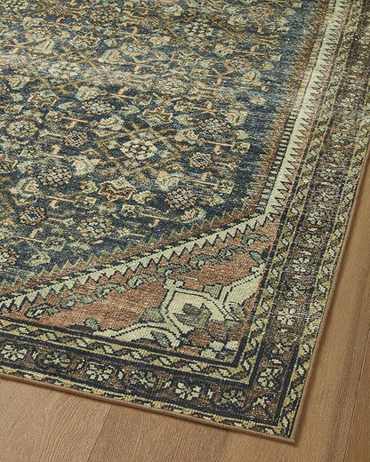 Loloi Magnolia Home by Joanna Gaines Banks Collection BAN-02 Denim/Clay 2'-0" x 5'-0" .13" Pile Height, Machine Washable, Accent Rug