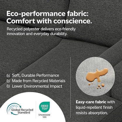 SIMPLIHOME Rex Right-Facing Modular Sectional Sofa in 100% Recycled Polyester Tightly Woven Performance Fabric, Pale Grey, 102-inches Wide, 4-Seater L-Shaped Couch with Right Chaise for Living Room