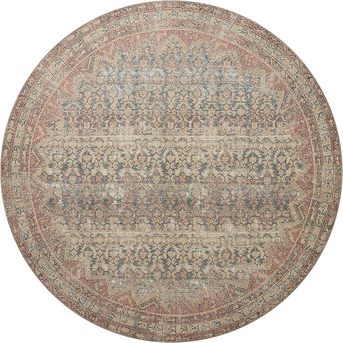 Loloi Angela Rose Aubrey Collection AUB-03 Ocean/Spice 5'-0" x 5'-0", .19" Pile Height, Round Area Rug