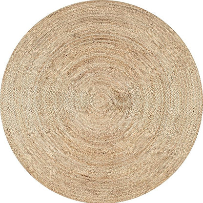 nuLOOM 7 Round Rigo Jute Hand Woven Area Rug, Natural, Solid Farmhouse Design, Natural Fiber, For Bedroom, Living Room, Dining Room, Hallway, Office, Kitchen, Entryway