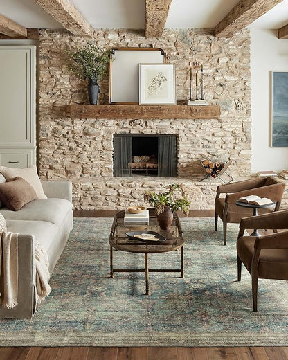 Loloi Magnolia Home by Joanna Gaines Banks Collection BAN-01 Ocean/Spice 5'-0" x 7'-6", .13" Pile Height, Machine Washable, Area Rug
