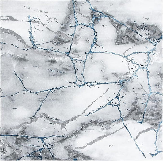 SAFAVIEH Craft Collection Area Rug - 6'7" x 9', Ivory Grey & Blue, Modern Abstract Design, Non-Shedding & Easy Care, Ideal for High Traffic Areas in Living Room, Bedroom (CFT877M)