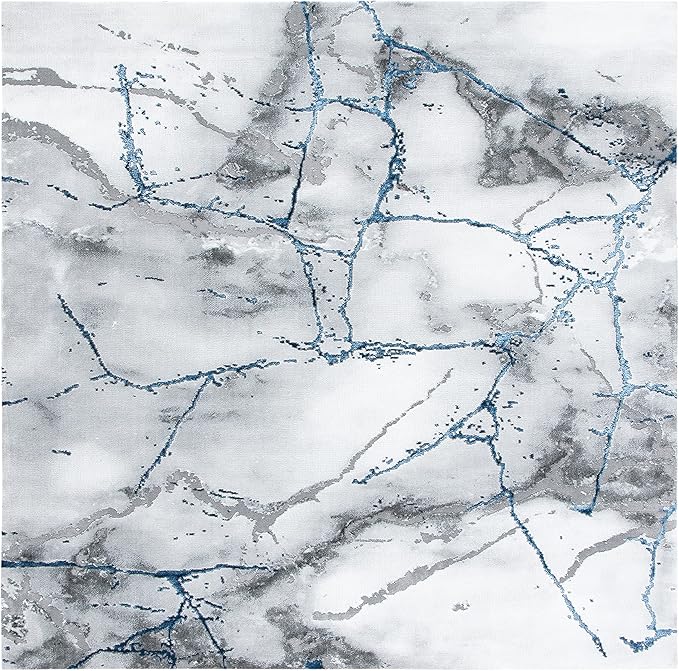 SAFAVIEH Craft Collection Area Rug - 8' Square, Ivory Grey & Blue, Modern Abstract Design, Non-Shedding & Easy Care, Ideal for High Traffic Areas in Living Room, Bedroom (CFT877M)