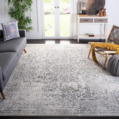 SAFAVIEH Area Rug 11x15 - Evoke Collection - Large - Ivory & Grey, Distressed Design, Non-Shedding & Easy to Clean, Ideal for Living Room, Bedroom, Dining Space (EVK256F)