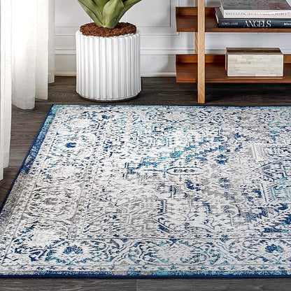 JONATHAN Y Modern Vintage Medallion Navy/Light Gray 9x9 Square Indoor Area Rug, Country, Floral, Easy-Cleaning for Living Room, Bedroom, Kitchen, Pet Friendly, Non-Shedding (MDP100B-9SQ)